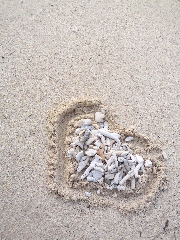 sassolini in cuore su spiaggia